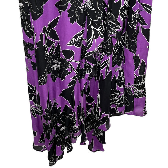 Parker New York NWT Loreena Silk Blend Wrap Dress Purple Black Floral Size 2 - Picture 7 of 16